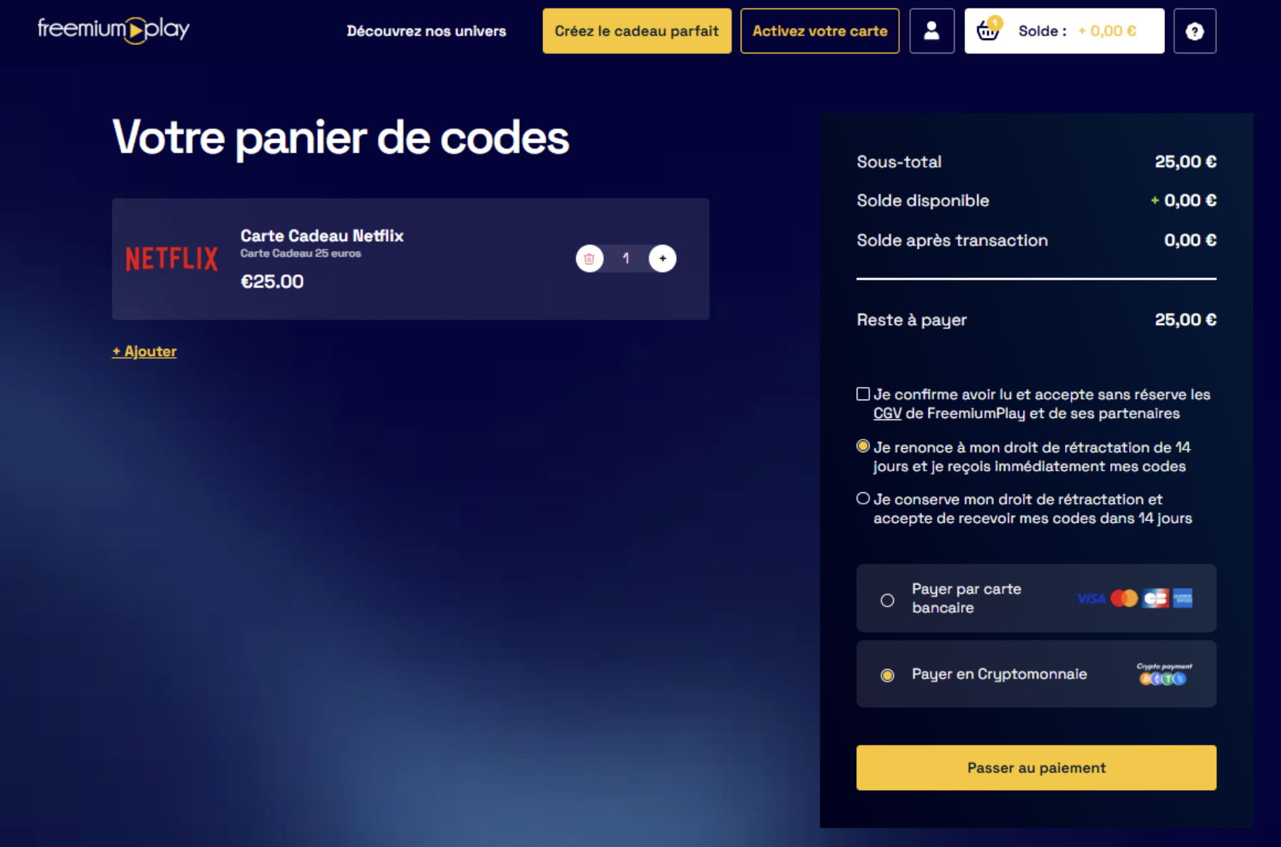 Choisissez votre moyen de paiement lors de la validation du panier