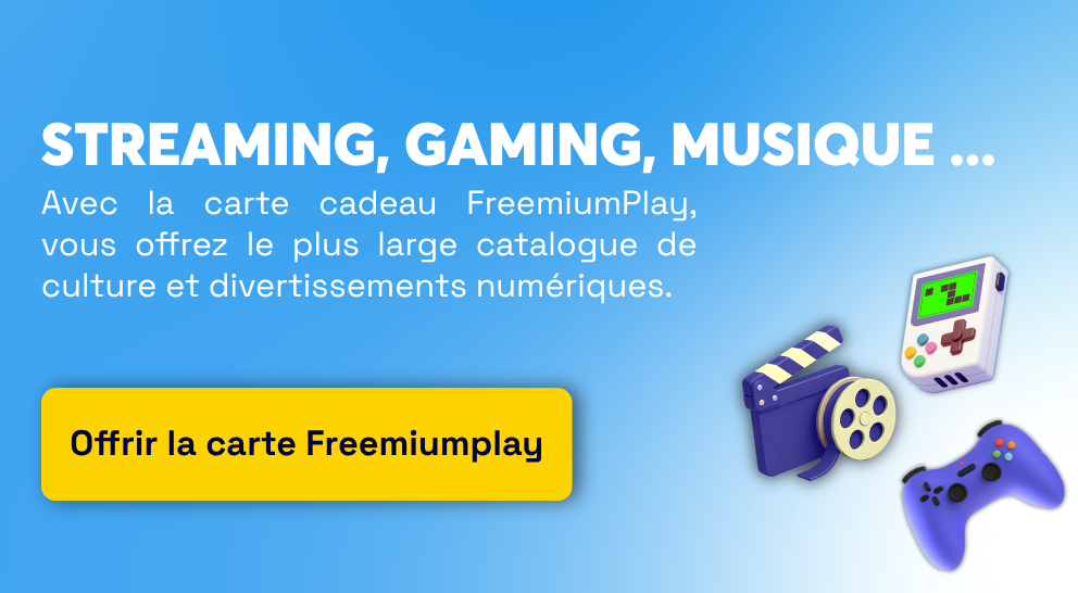 Avec la carte cadeau Freemiumplay offrez l'accès au plus large catalogue de culture et de divertissements numériques.